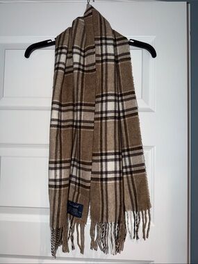Vintage Cashmink Brown Plaid Fringe Scarf